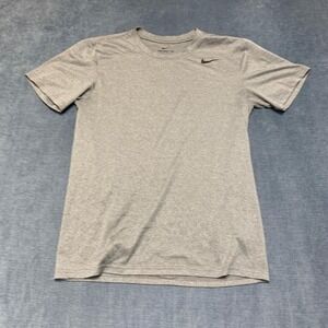 Nike Dri Fit T-Shirt Mens Small Heather Gray Swoosh Logo Running Training Tee